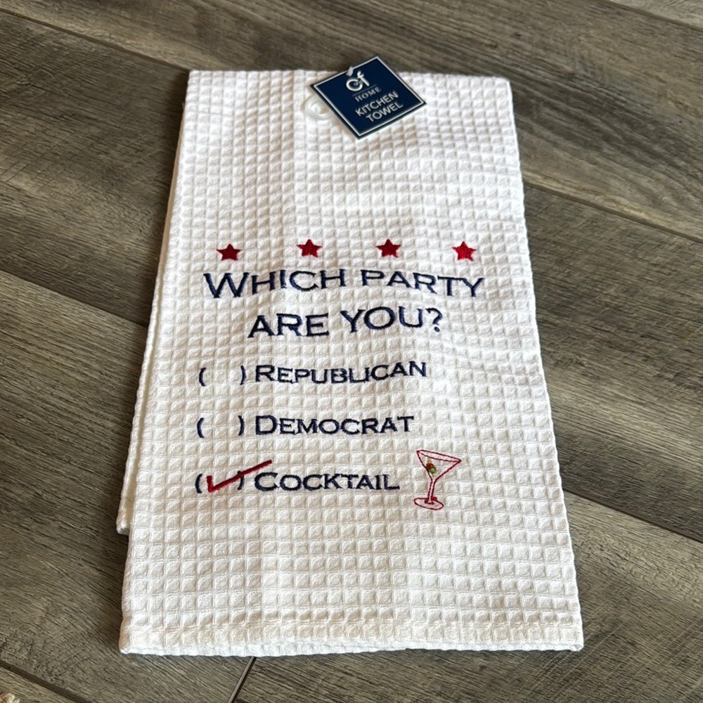 White Kitchen Towel with Party Theme